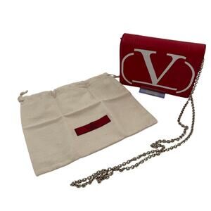 VALW10: Valentino Garavani VLogo Leather Chain Wallet – Red
